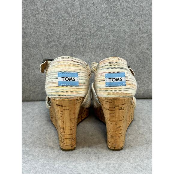 TOMS Multicolored Stripped Cork Wedge Size 6.5 - Picture 5 of 7